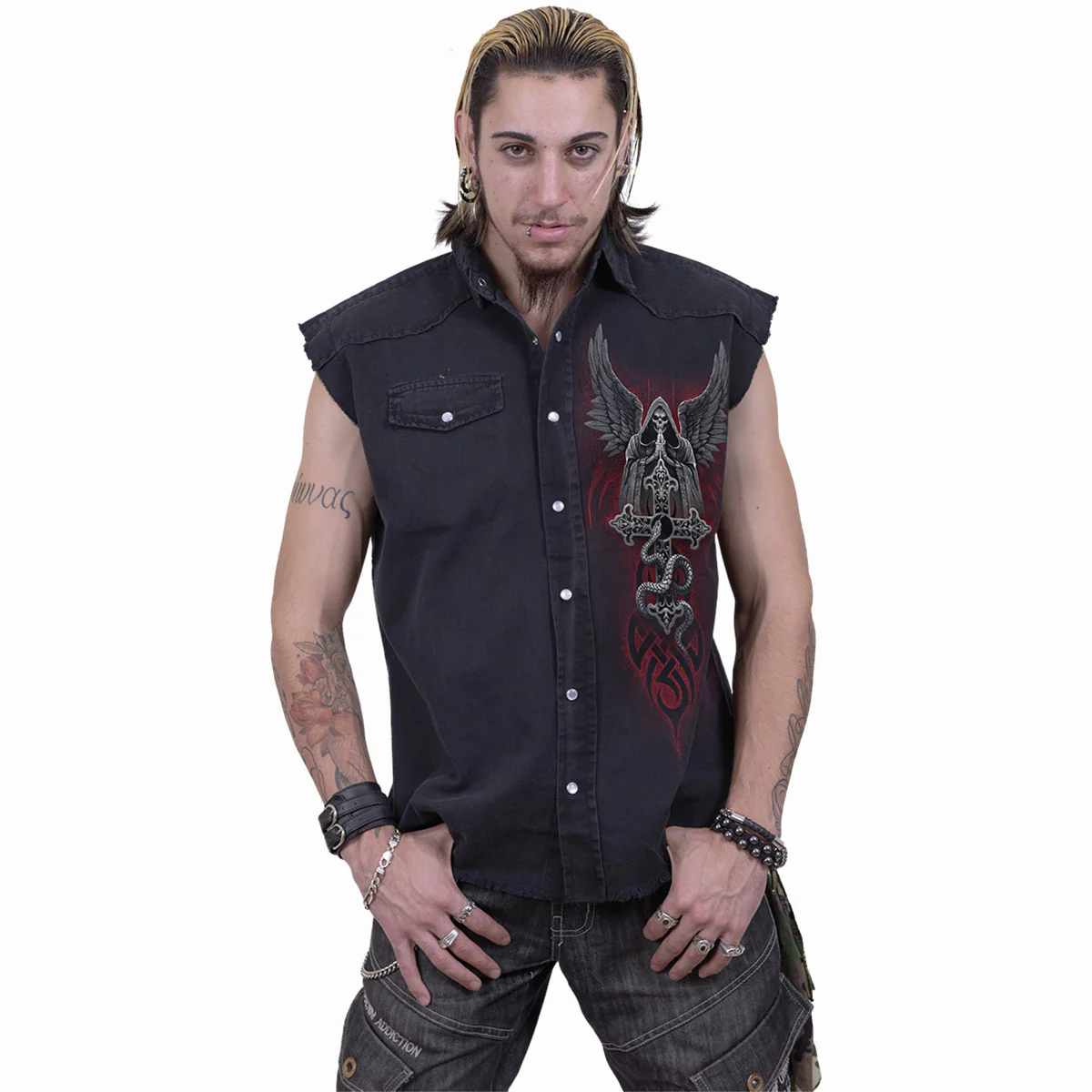 THE DEAD - Sleeveless Stone Washed Worker Black - Image 3