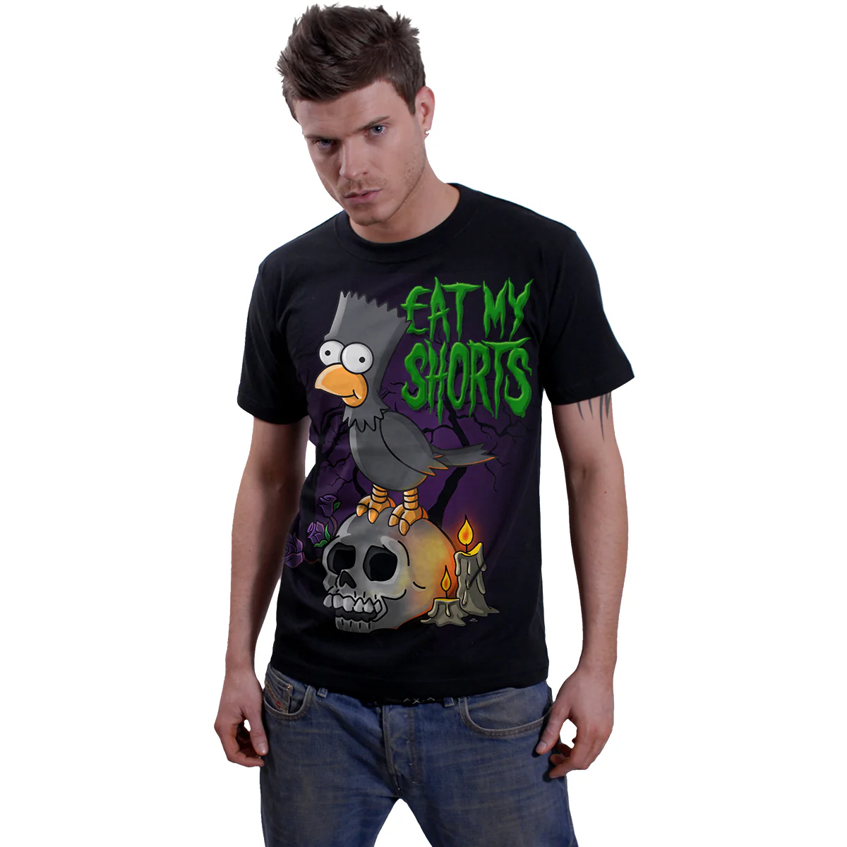 THE SIMPSONS - BART RAVEN - Front Print T-Shirt Black - Image 2