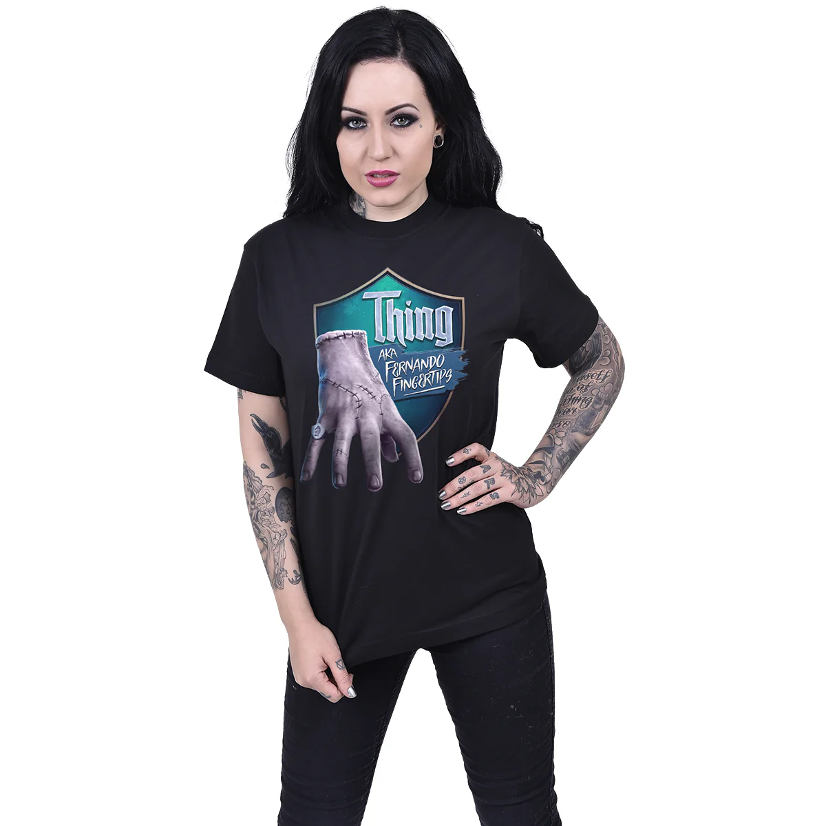 THING - 'FERNANDO FINGERTIPS' - Front Print T-Shirt Black - Image 2