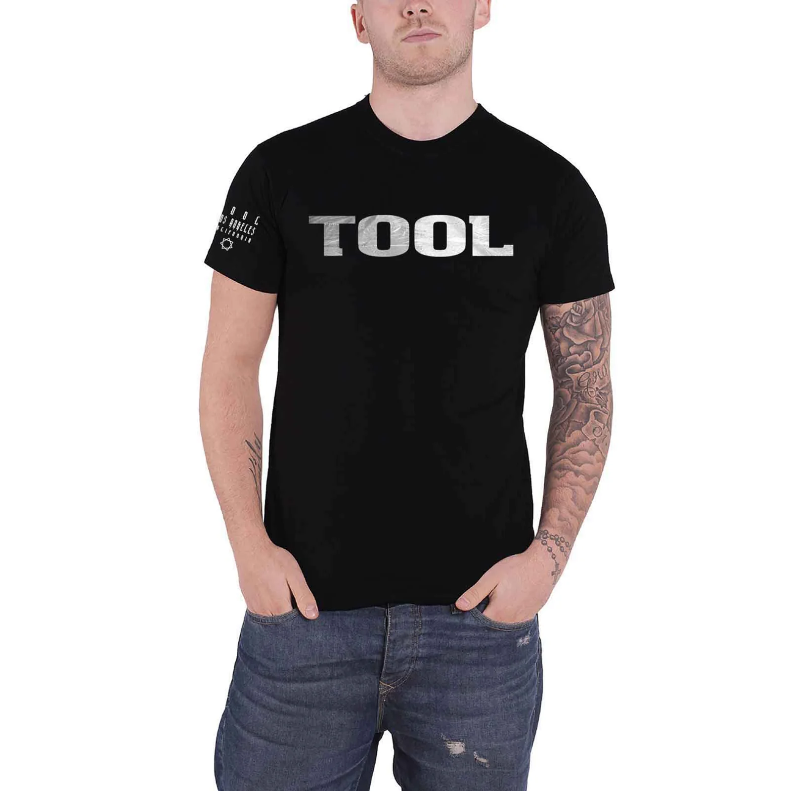 TOOL - METALLIC SILVER LOGO - T-Shirt Black (Sleeve Print) - Image 2