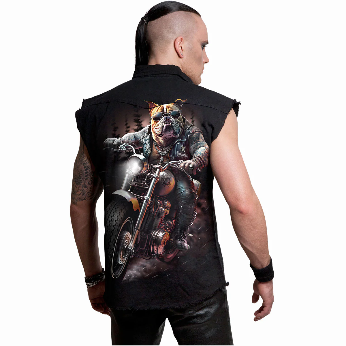 TOP DOG - Sleeveless Stone Washed Worker Black - Image 3