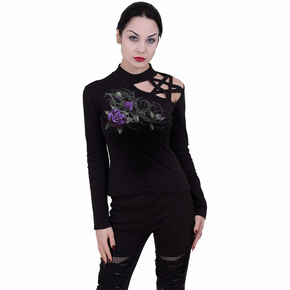 TRIBAL ROSE - Pentagram Shoulder Longsleeve Top - Image 2