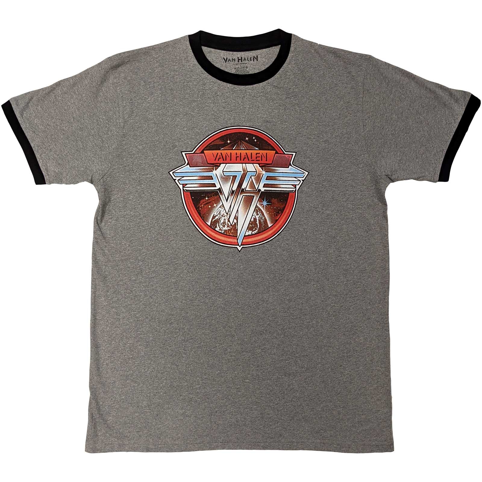 VAN HALEN - CIRCLE LOGO - Ringer T-Shirt Grey