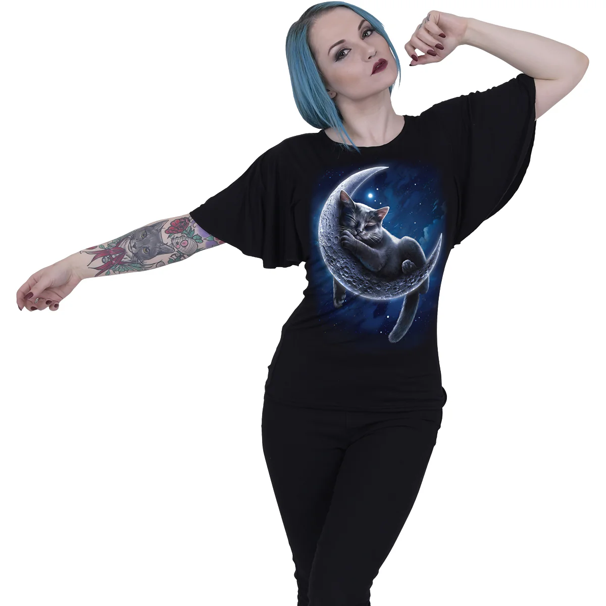 VELVET MOON - Boat Neck Bat Sleeve Top Black - Image 2
